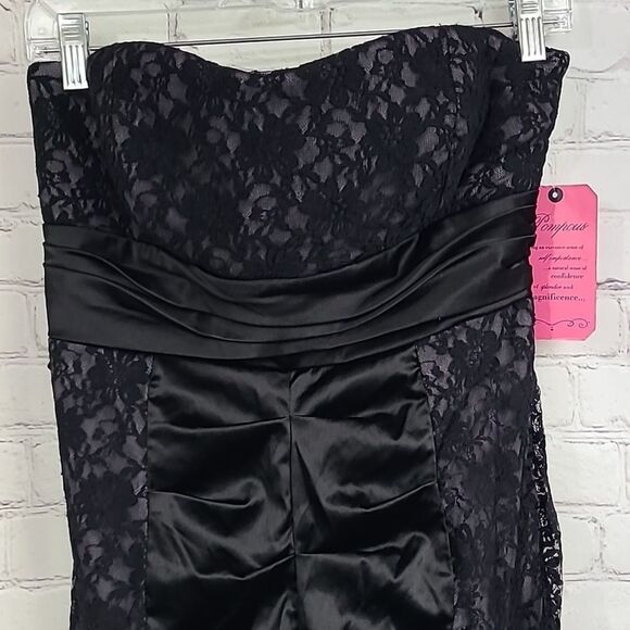 NWT Strapless Black Lace Ruched Bodycon Short Prom Dress Formal Cocktail Gothic - Picture 2 of 10